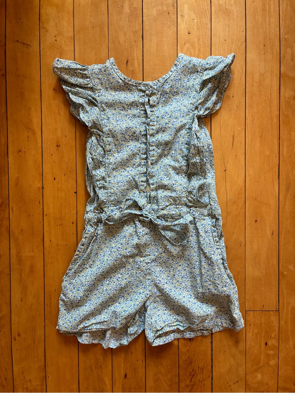 Girls Floral Blue Ruffle Romper